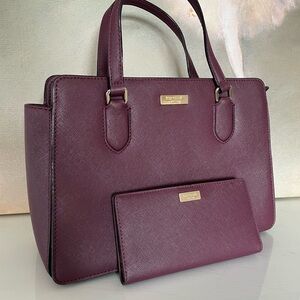 Kate Spade Laurel Way Reese satchel and wallet in Deep Plum